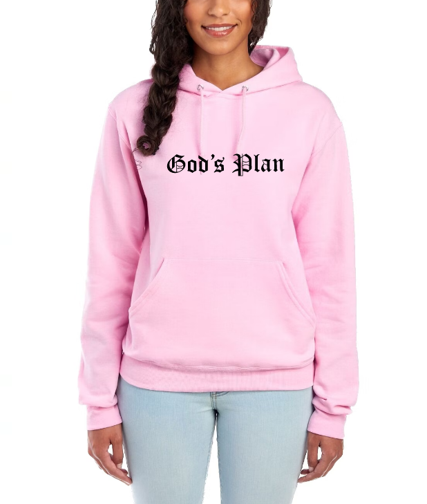 GOD'S PLAN UNISEX LIGHT PINK HOODIE Mustbecindy