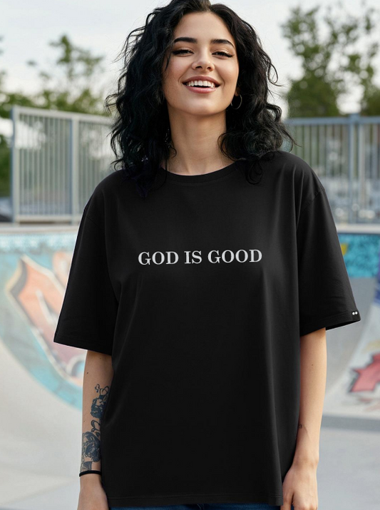 GOD IS GOOD - EMBROIDERE BLACK T-SHIRT ( NO RHINESTONES )