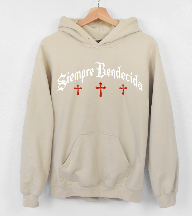 SIEMPRE BENDECIDA - RHINESTONES - UNISEX - SAND HOODIE