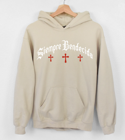 SIEMPRE BENDECIDA - RHINESTONES - UNISEX - SAND HOODIE