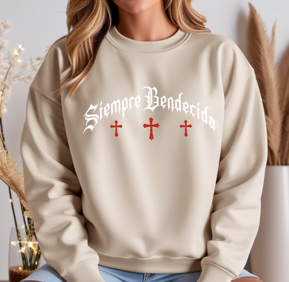 SIEMPRE BENDECIDA - RHINESTONES - UNISEX - SAND CREWNECK