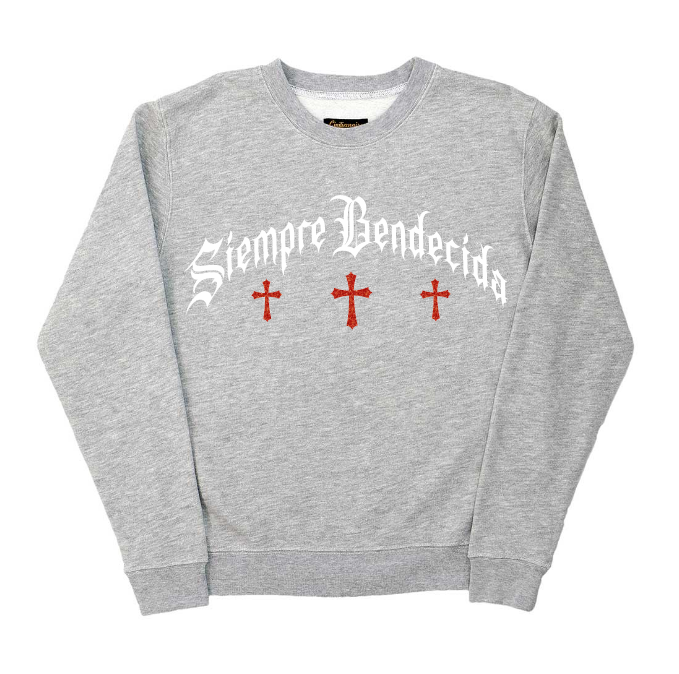 SIEMPRE BENDECIDA - RHINESTONES - UNISEX - HEATHER GREY CREWNECK