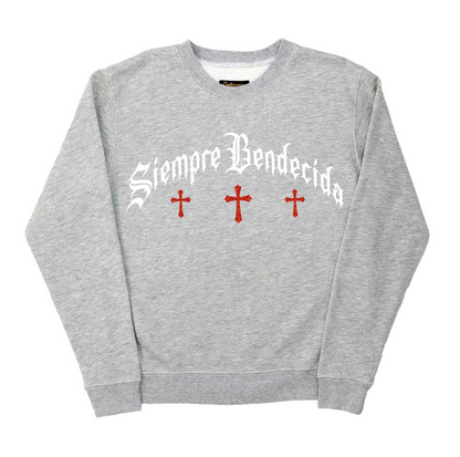 SIEMPRE BENDECIDA - RHINESTONES - UNISEX - HEATHER GREY CREWNECK