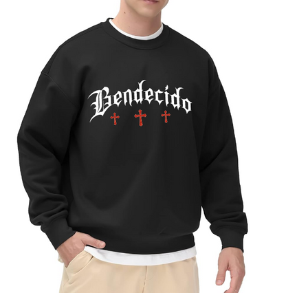 BENDECIDO - UNISEX - BLACK CREWNECK SWEATSHIRT